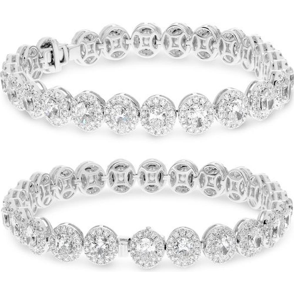 Roman & Jules - Platinum Oval Halo Diamond Tennis Bracelet with Round and Oval Diamonds - 8.90 Carat Total Diamond Weight