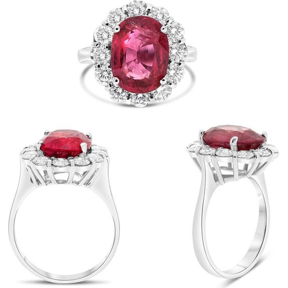 Roman & Jules - Platinum Oval Ruby Ring with 5.01 Carat GIA Ruby and 1.50 Carat Diamond Halo