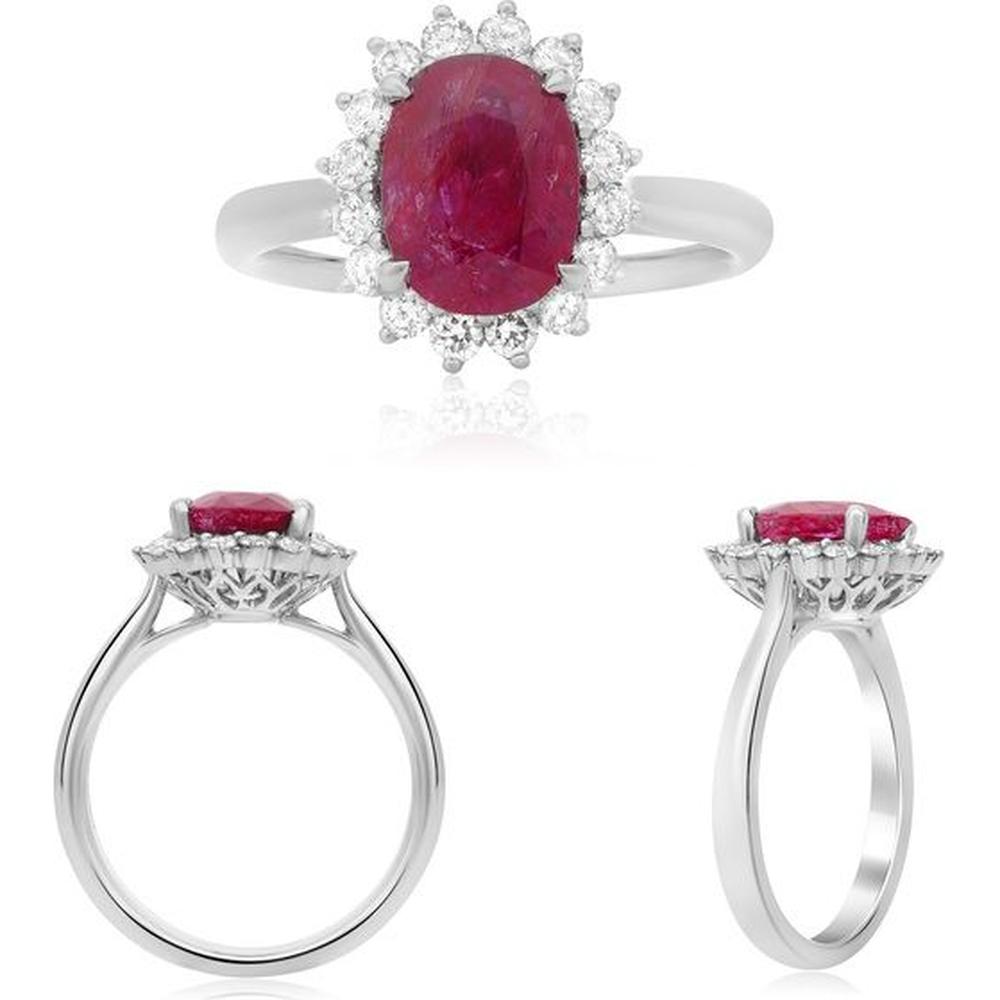 Roman & Jules - Platinum Oval Ruby Ring with Diamond Halo - 3.10 Carat Ruby and 0.46 Carat Diamond Accent
