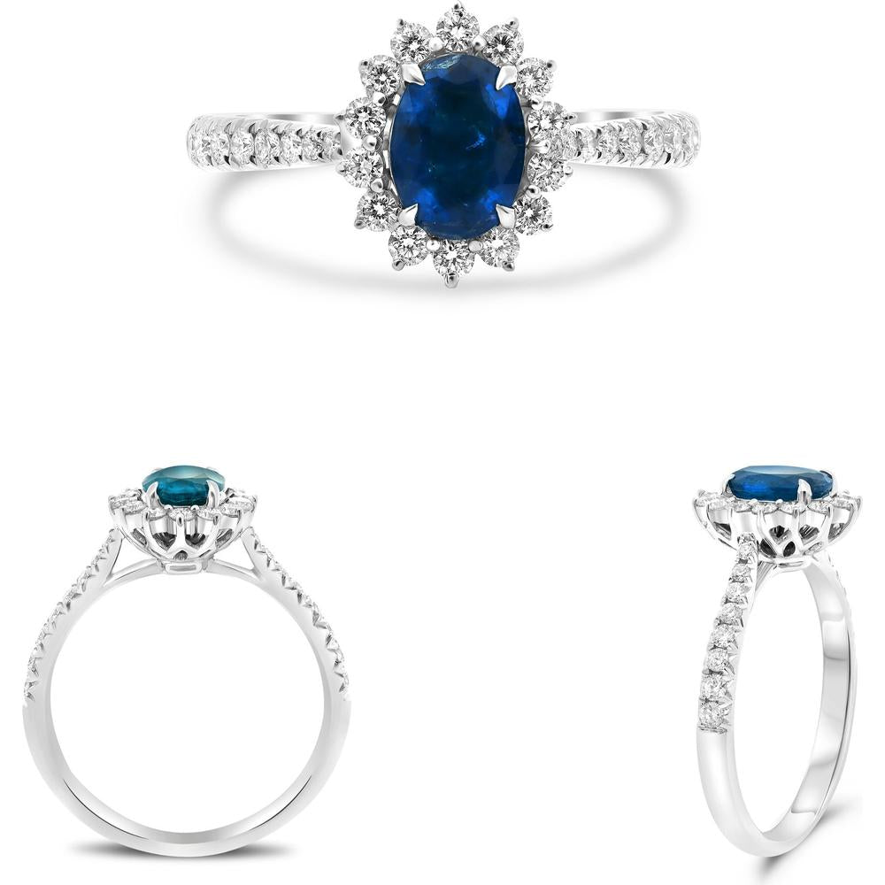 Roman & Jules - Platinum Oval Sapphire Ring with 1.20 Carat GIA Sapphire and 0.58 Carat Diamond Halo