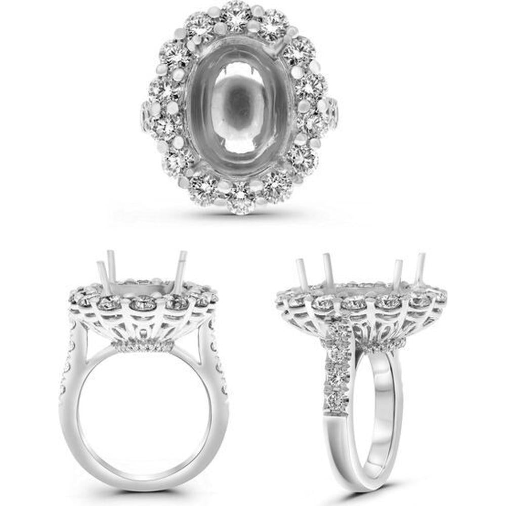 Roman & Jules - Platinum Oval Sapphire Ring with 3.29 Carat Round Diamond Halo