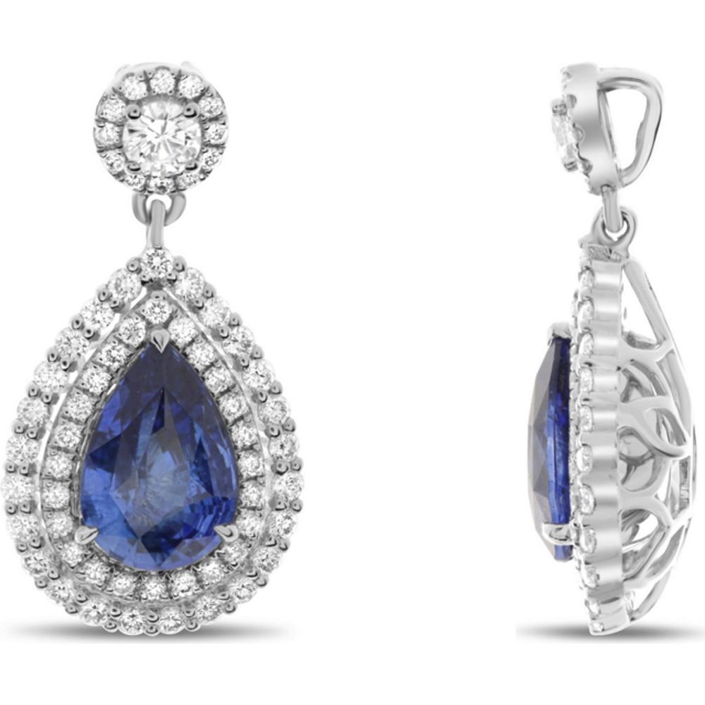 Roman & Jules - Platinum Pear-Shaped Sapphire Pendant with Double Diamond Halo - 1.36 Carat Sapphire and 0.58 Carat Total Diamond Weight