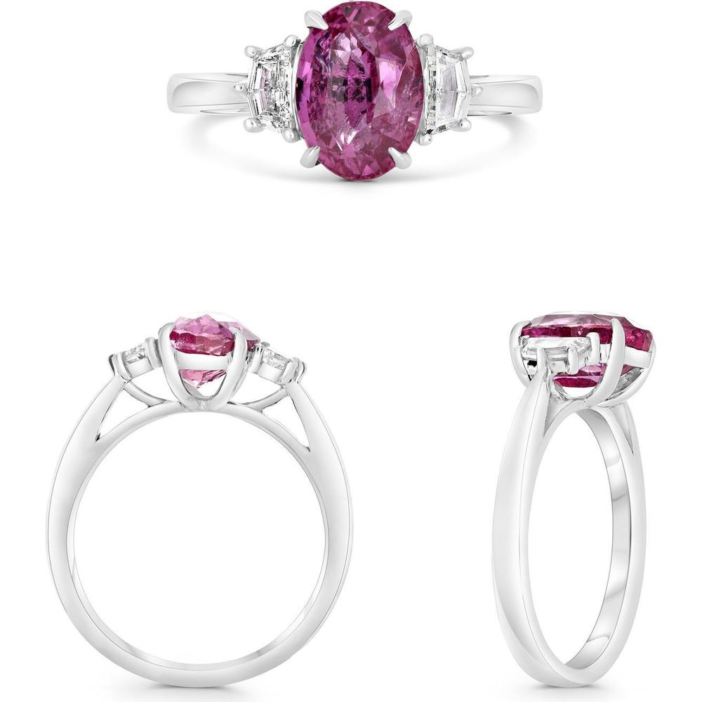 Roman & Jules - Platinum Ring with 3.71 Carat Oval Pink Sapphire and 0.51 Carat White Diamonds
