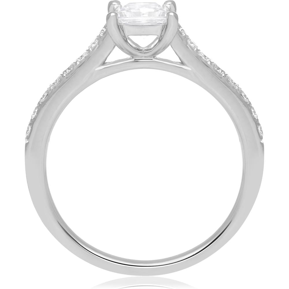 Roman & Jules - Platinum Ring with Princess-Cut Center Design and 0.27 Carat Round Diamond Accents