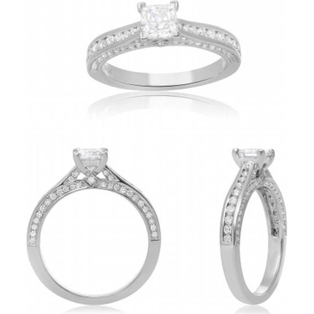 Roman & Jules - Platinum Ring with Round Diamond Center and Pavé Diamond Accents - 0.45 Carat Total Diamond Weight