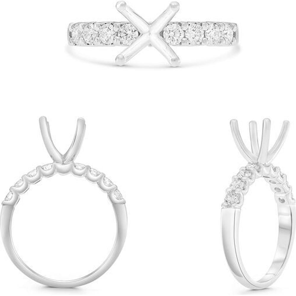 Roman & Jules - Platinum Shared-Prong Diamond Ring Mounting with 0.45 Carat Round Diamonds and 2 Carat Round Center Head