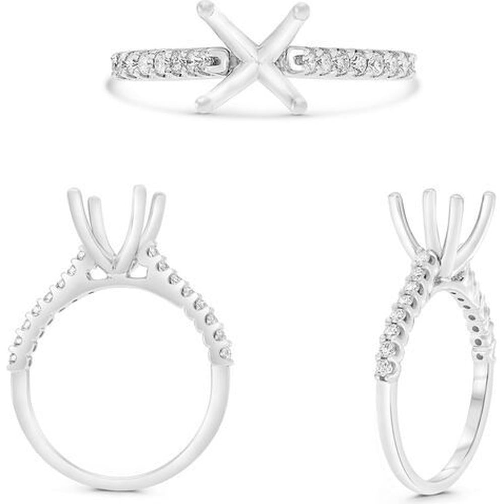Roman & Jules - Platinum Shared U-Prong Diamond Ring Mounting with 0.25 Carat Round Diamond Accents