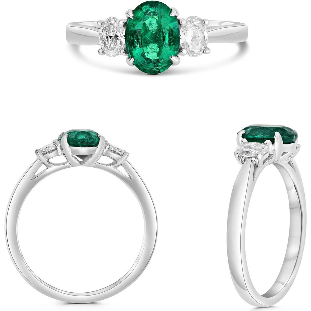 Roman & Jules - Platinum Three-Stone Ring with 1.01 Carat Oval Emerald and Oval Diamonds