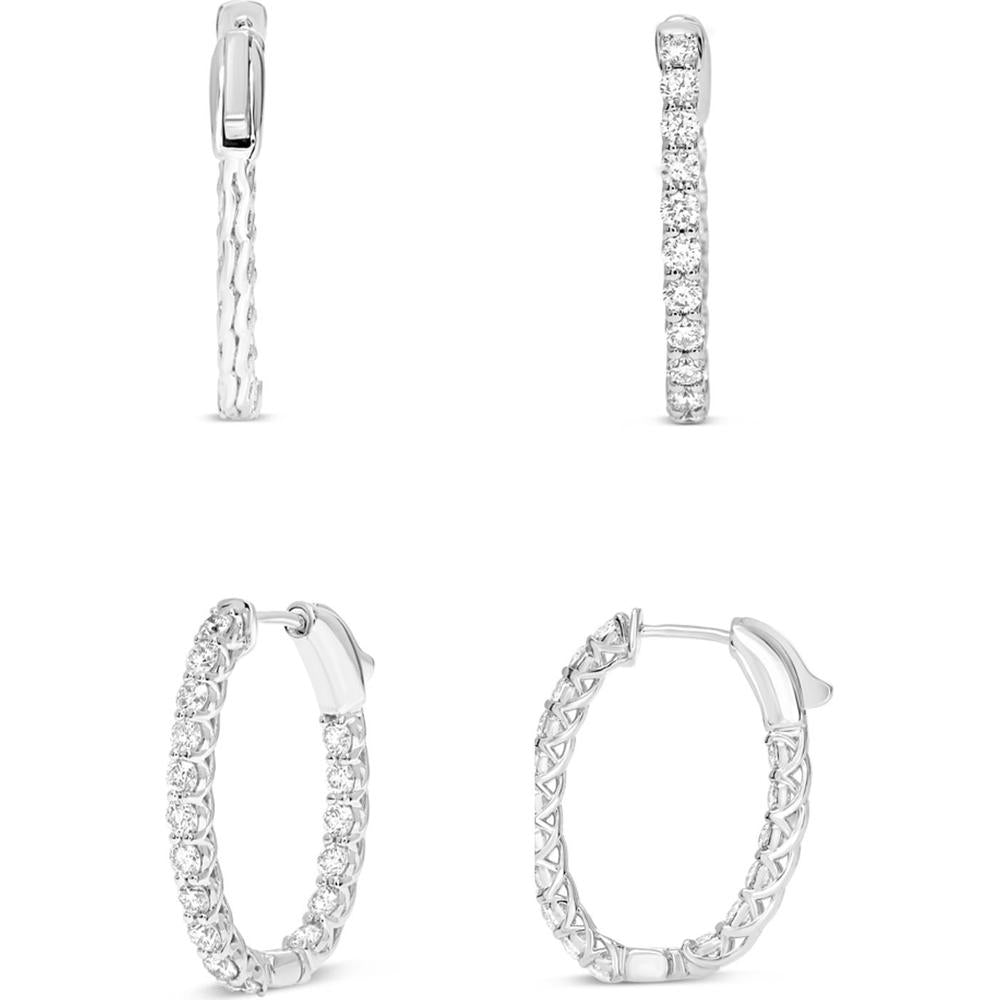 Roman & Jules - Sterling Silver 1.00" Round Diamond Hoop Earrings - 2.00 Carat Total Diamond Weight