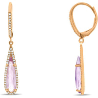 Roman & Jules 14K Rose Gold Pink Amethyst & Diamond Teardrop Earrings - 1.10 Carat Pink Amethyst, 0.19 Carat Diamonds