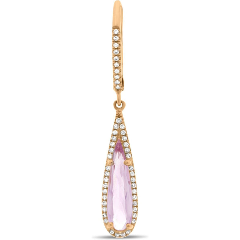 Roman & Jules 14K Rose Gold Pink Amethyst & Diamond Teardrop Earrings - 1.10 Carat Pink Amethyst, 0.19 Carat Diamonds