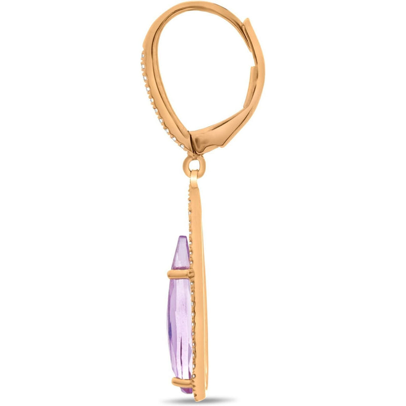 Roman & Jules 14K Rose Gold Pink Amethyst & Diamond Teardrop Earrings - 1.10 Carat Pink Amethyst, 0.19 Carat Diamonds