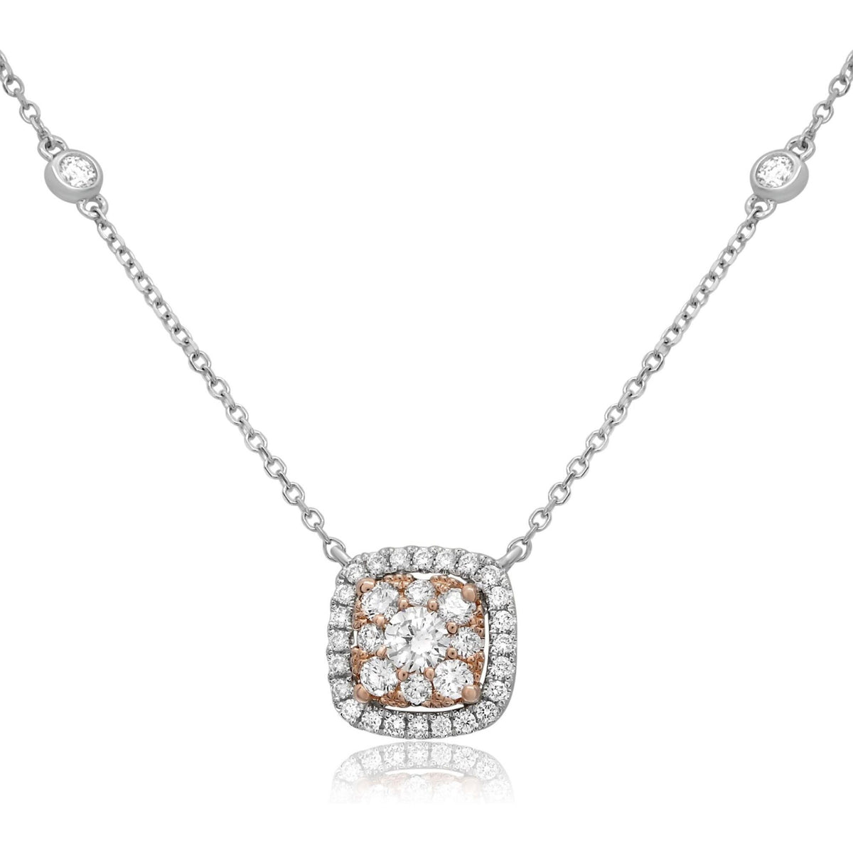 Roman & Jules 14K Rose & White Gold Diamond Cluster Necklace - 0.1 Carat Total Diamond Weight