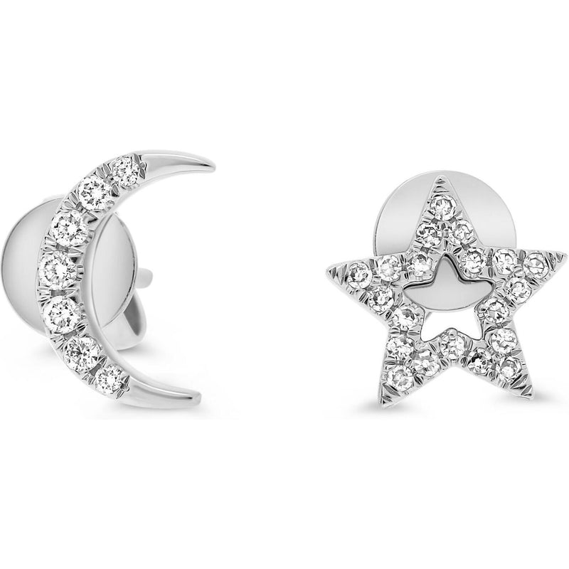 Roman & Jules 14K White Gold Celestial Moon and Star Stud Earrings - 0.12 Carat Total Diamond Weight