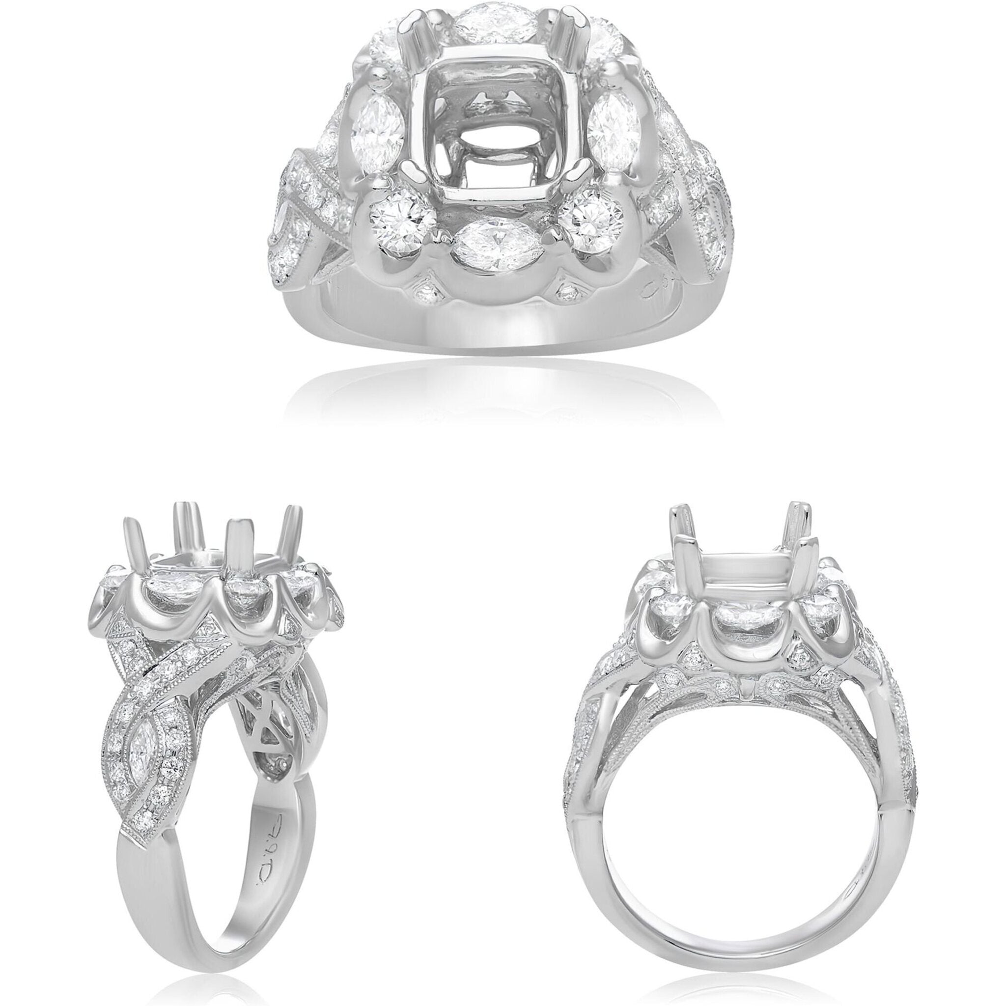 Roman & Jules 14K White Gold Cushion Diamond Ring - 0.78 Carat Total Diamond Weight