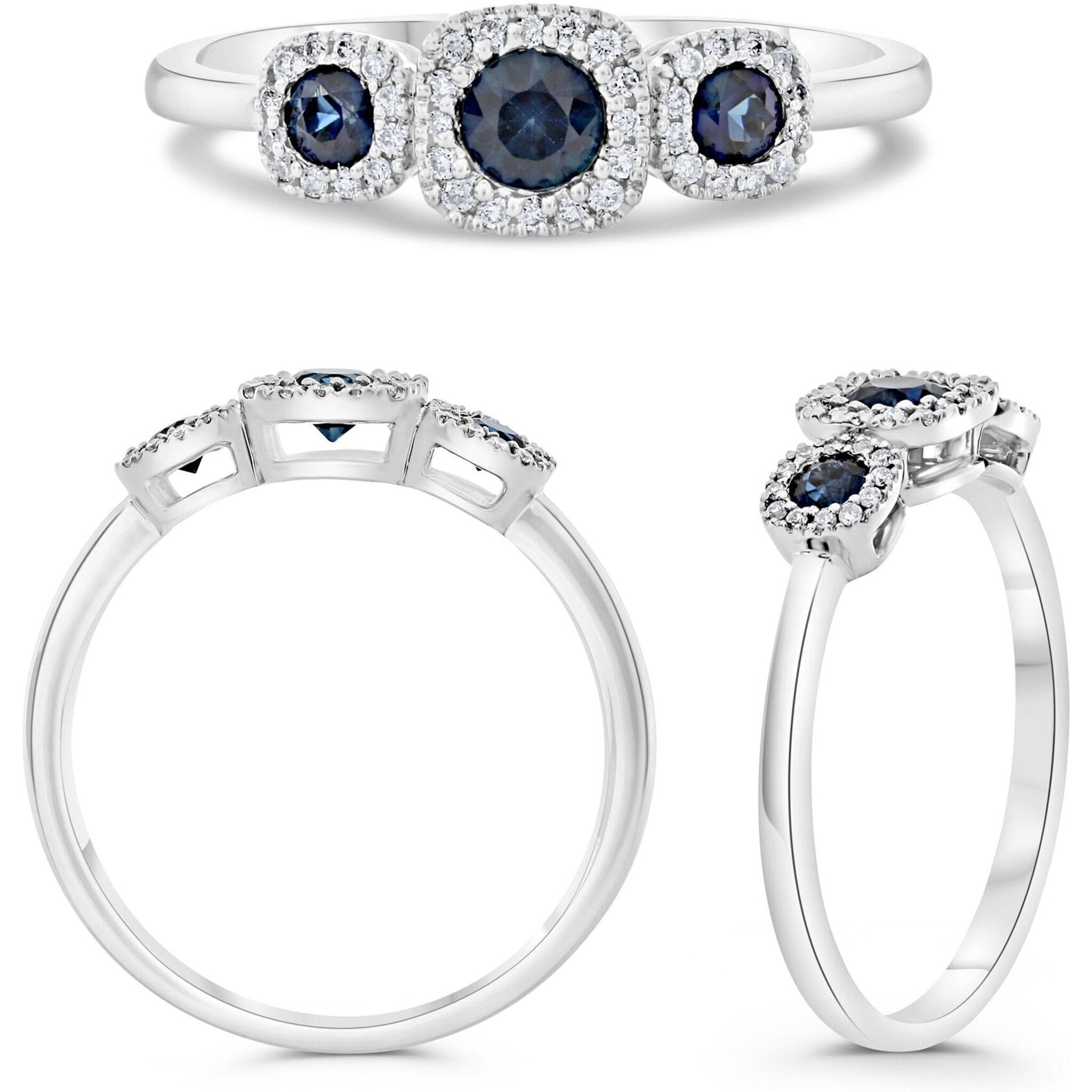Roman & Jules 14K White Gold Cushion Sapphire Elegance Ring.