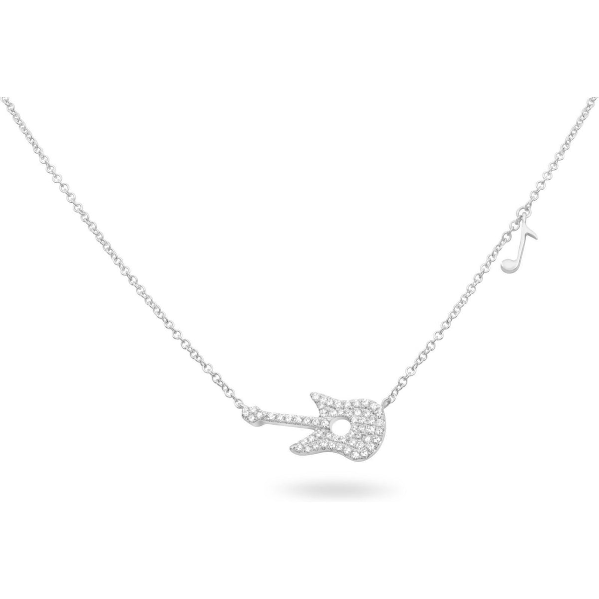 Roman & Jules 14K White Gold Diamond Pave Guitar Necklace - Musical Note Pendant, 0.15 Carat Total Diamond Weight