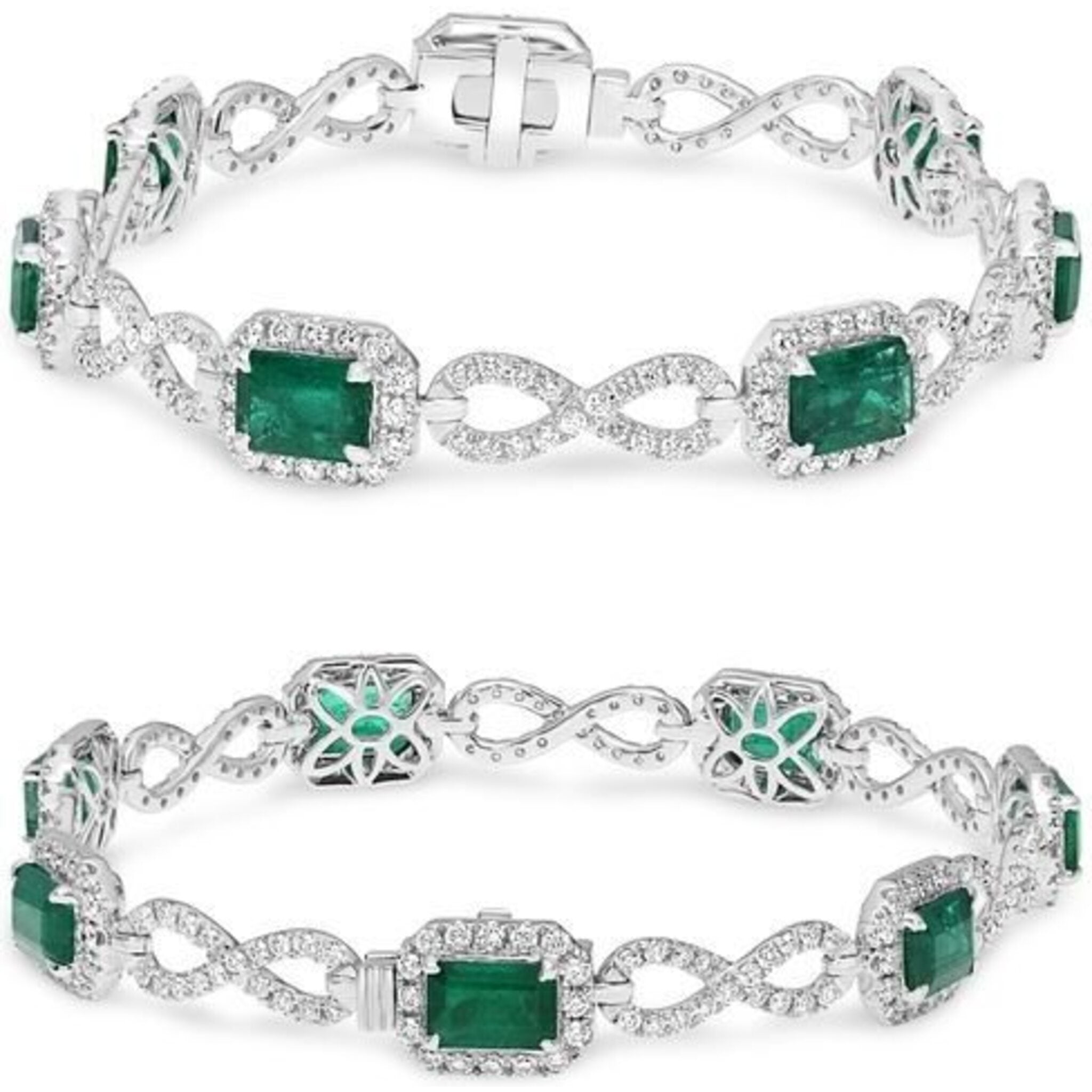 Roman & Jules 14K White Gold Emerald Cut Emerald Infinity Bracelet - 2.46 Carat Total Emerald Weight