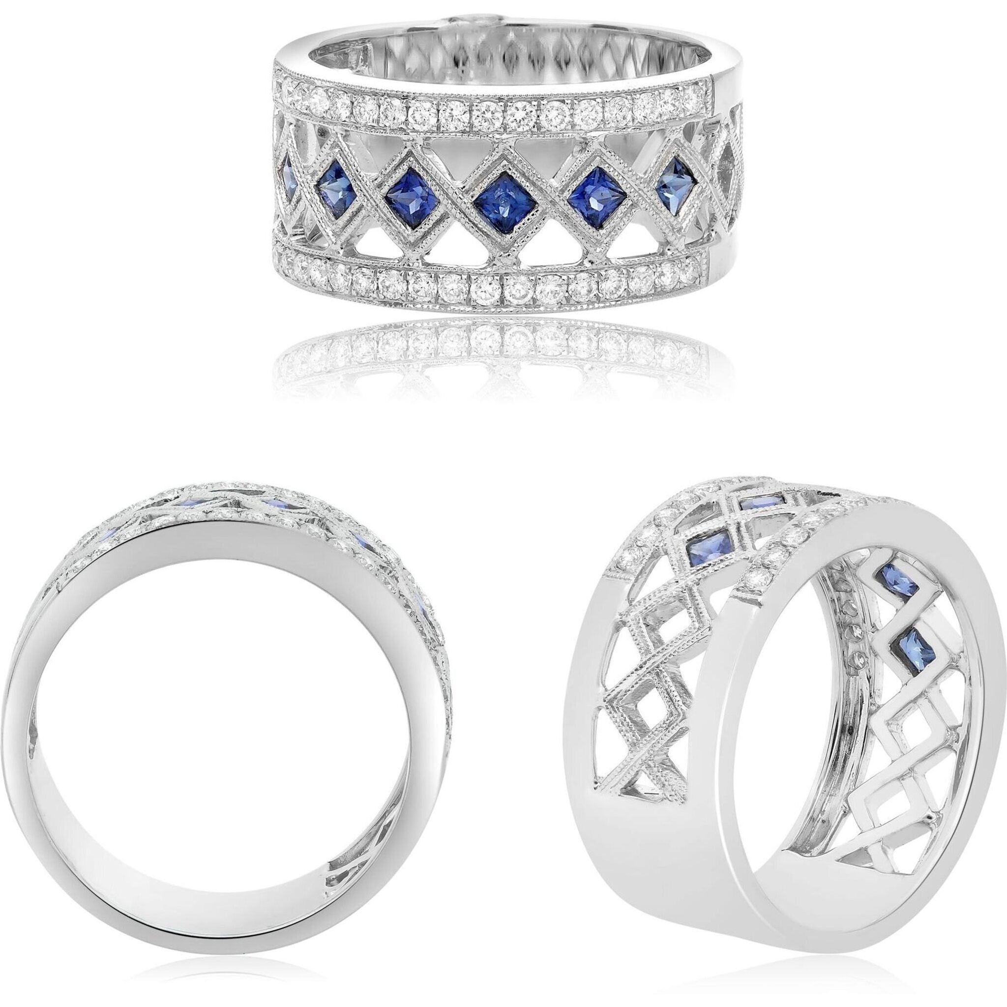 Roman & Jules 14K White Gold Geometric Sapphire & Diamond Band