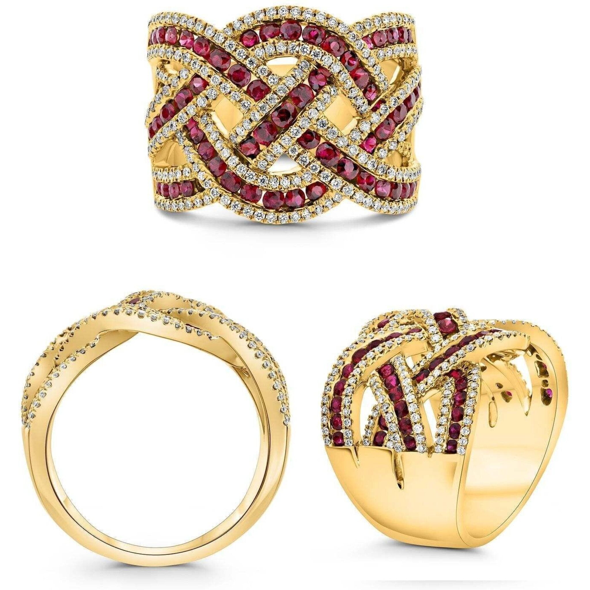 Roman & Jules 14K White Gold Mixed Shape Ruby Ring with Round Diamonds