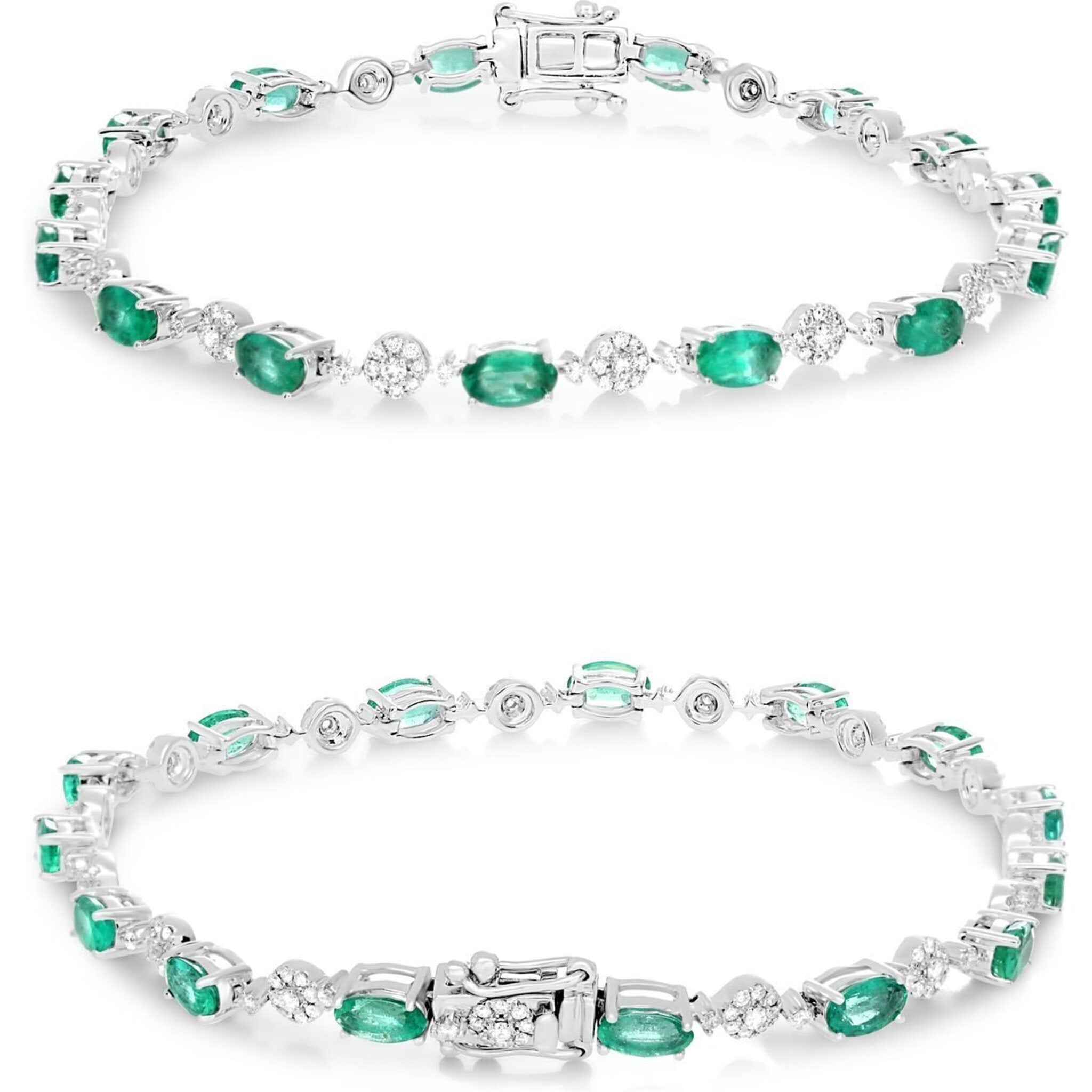 Roman & Jules 14K White Gold Oval Emerald Bracelet with 3.13 Carat Emerald and 0.62 Carat Diamonds