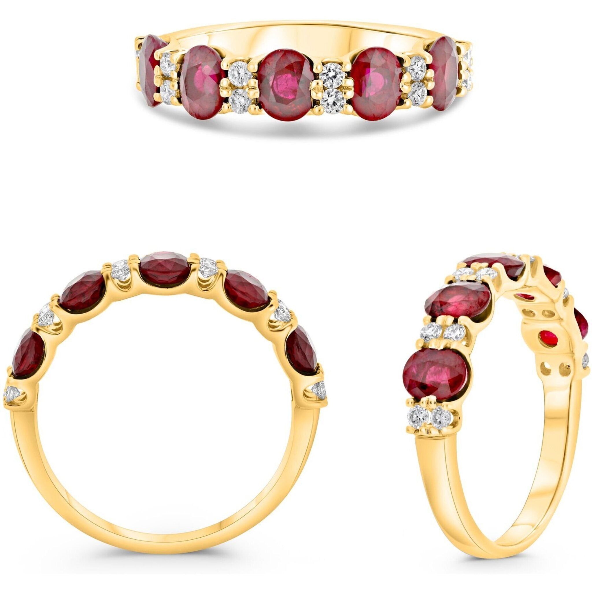 Roman & Jules 14K White Gold Oval Ruby Ring with 0.20 Carat Diamond Accents - 1.70 Carat Total Ruby Weight