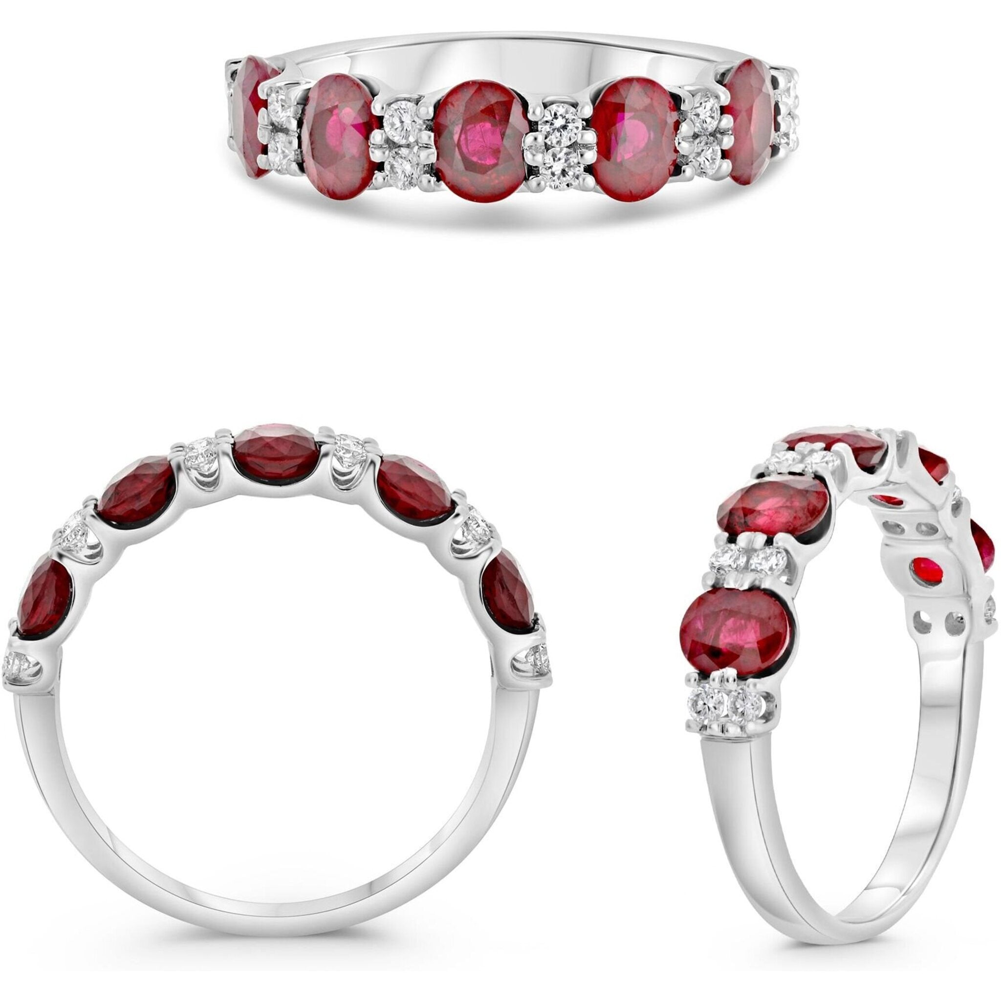 Roman & Jules 14K White Gold Oval Ruby Ring with 1.70 Carat Ruby and 0.20 Carat Diamond Accents