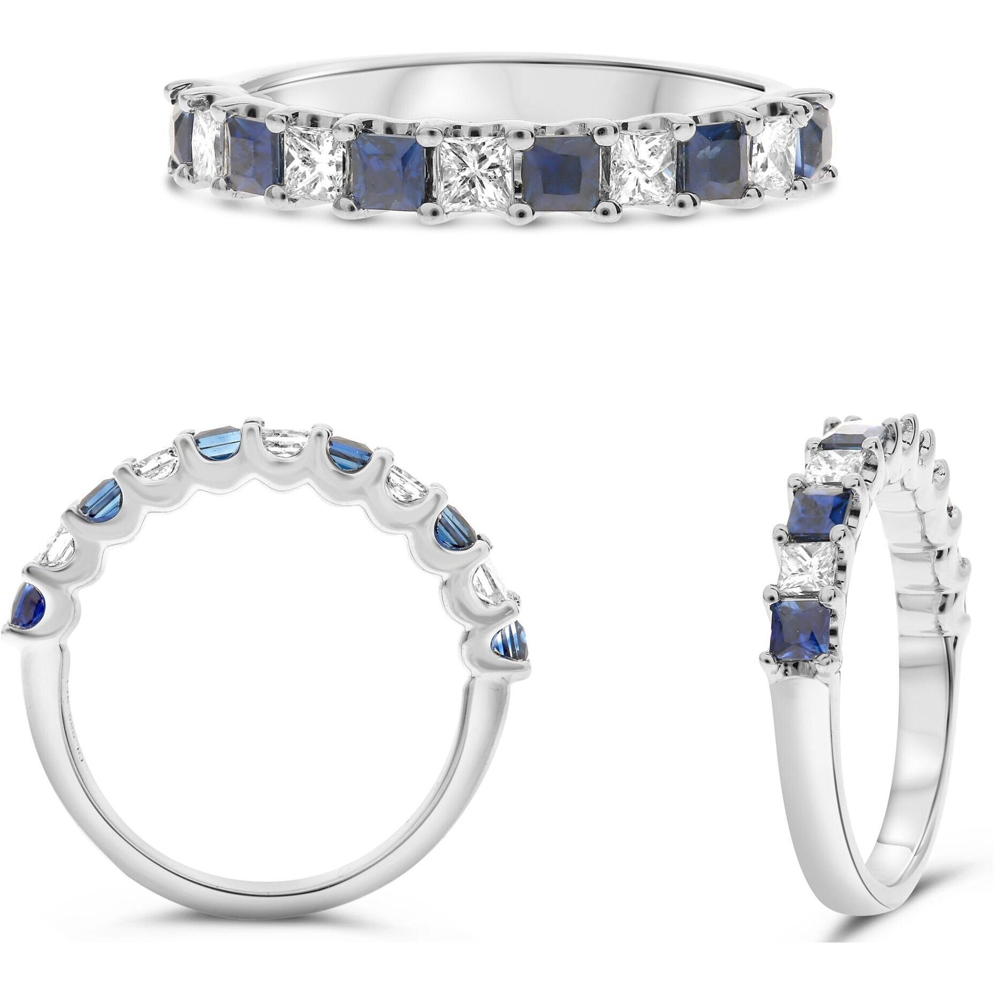 Roman & Jules 14K White Gold Princess Cut Sapphire and Diamond Ring - Regal Beauty and Celestial Elegance