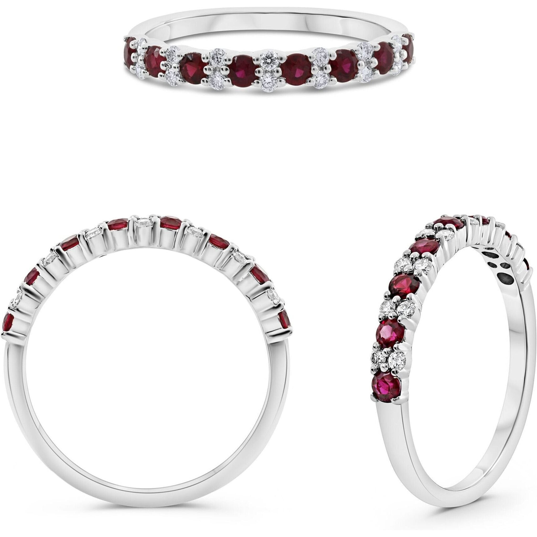 Roman & Jules 14K White Gold Round Ruby Ring with .15 Carat Diamonds and Passionate Allure