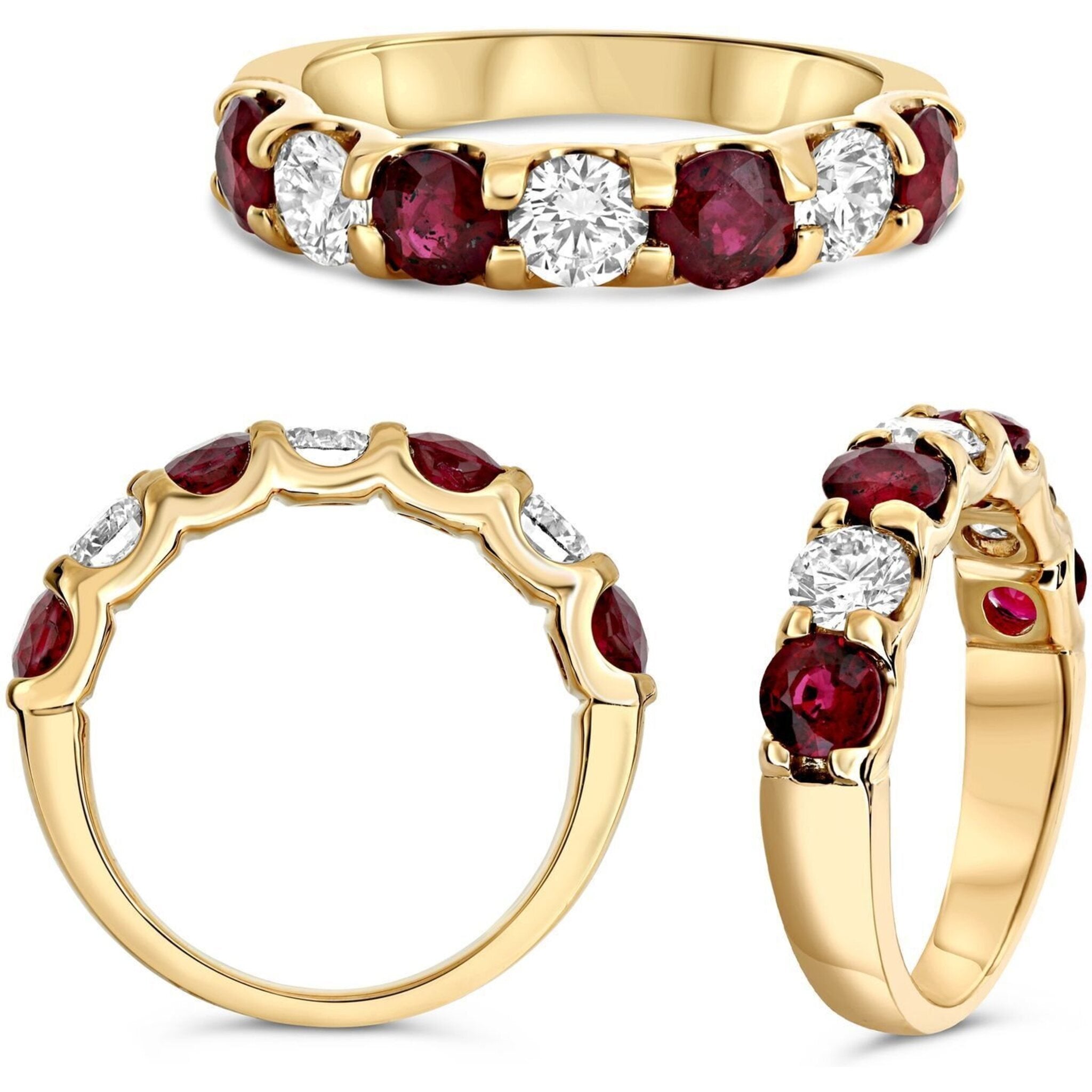 Roman & Jules 14K White Gold Round Ruby Ring with Diamond Adorned Y-Band - 0.83 Carat Diamonds, 1.45 Carat Rubies