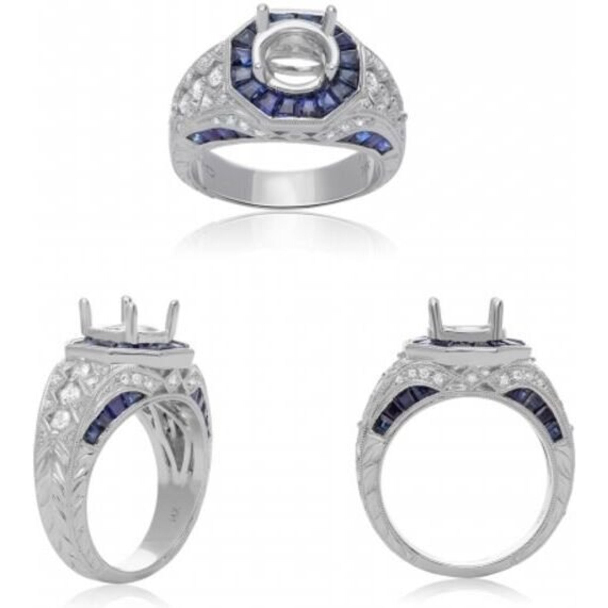 Roman & Jules 14K White Gold Round Sapphire and Diamond Halo Ring - 4.27 Carat Total Gem Weight