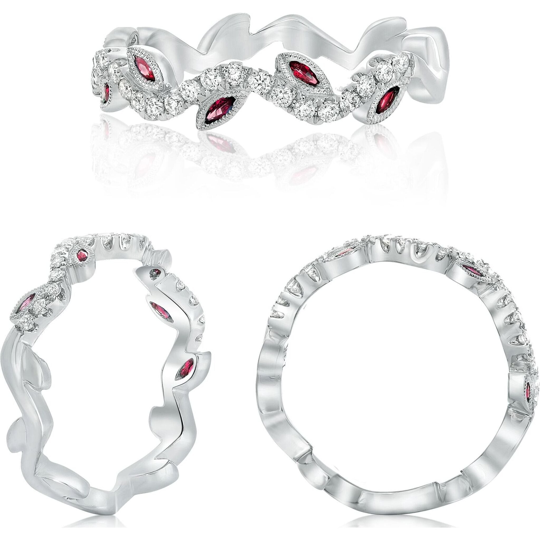 Roman & Jules 14K White Gold Wavy Ruby & Diamond Band