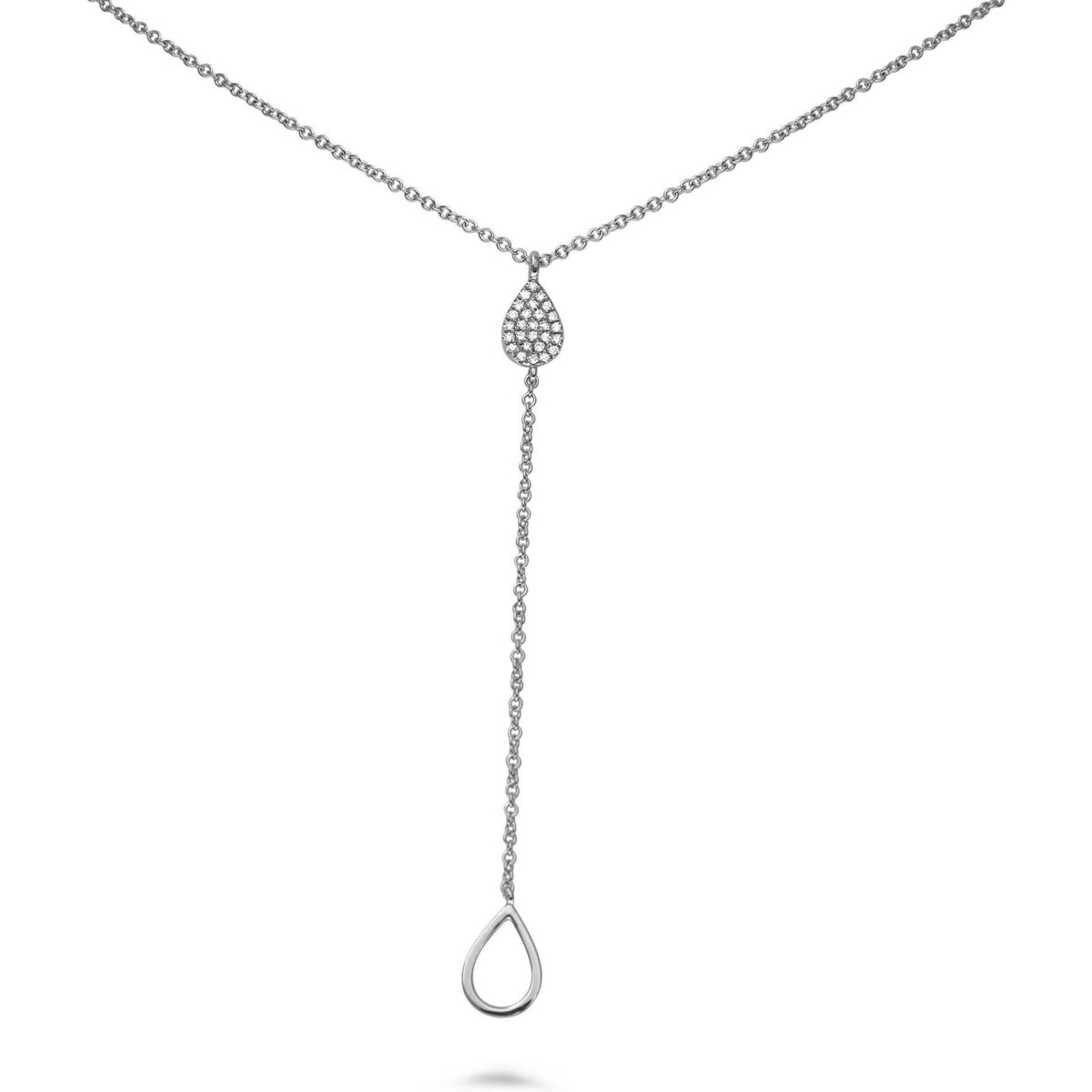 Roman & Jules 14K White Gold Y Shaped Necklace with Pear-Shaped Diamond Pendant - 0.07 Carat Total Diamond Weight