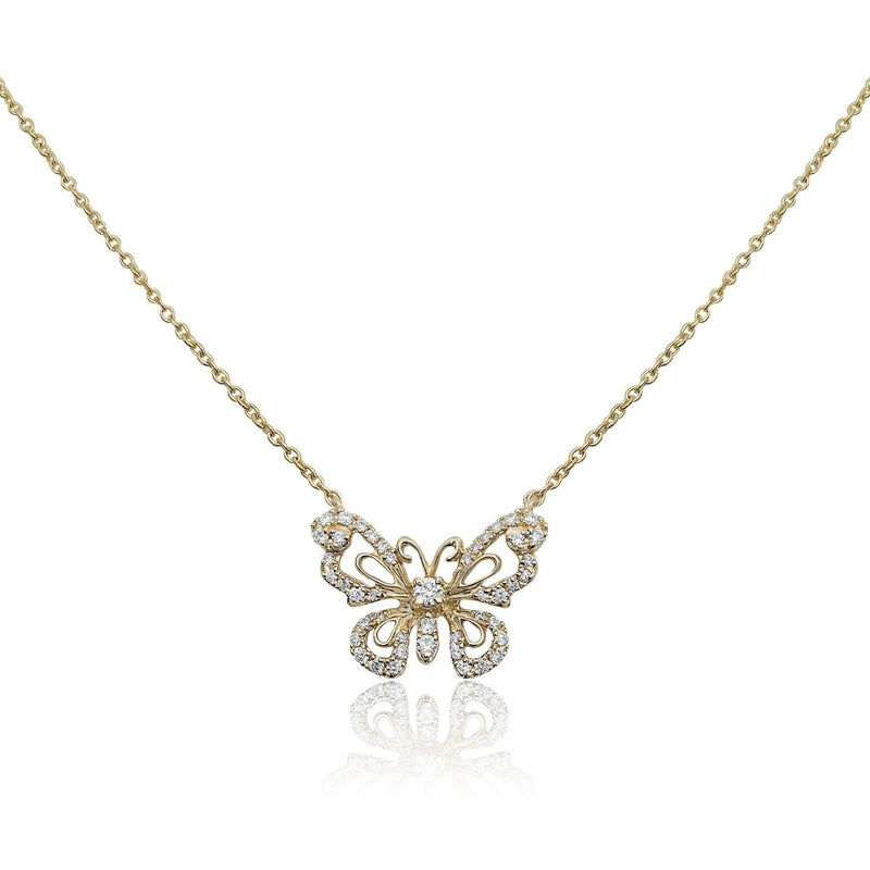 Roman & Jules 14K Yellow Gold Butterfly Necklace with 0.22 Carat Diamond Accent