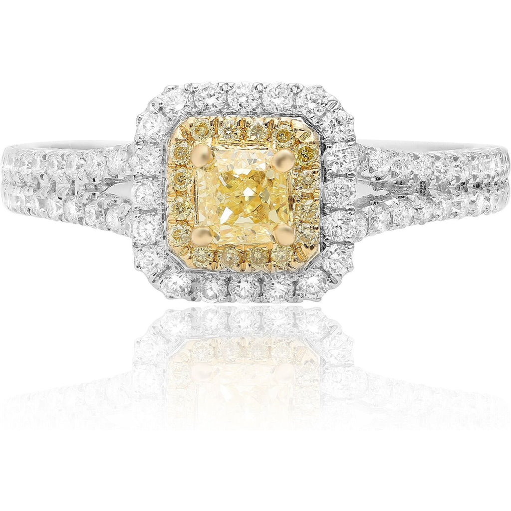 Roman & Jules 18K Fancy Yellow Radiant Cut Split Shank Diamond Ring ...