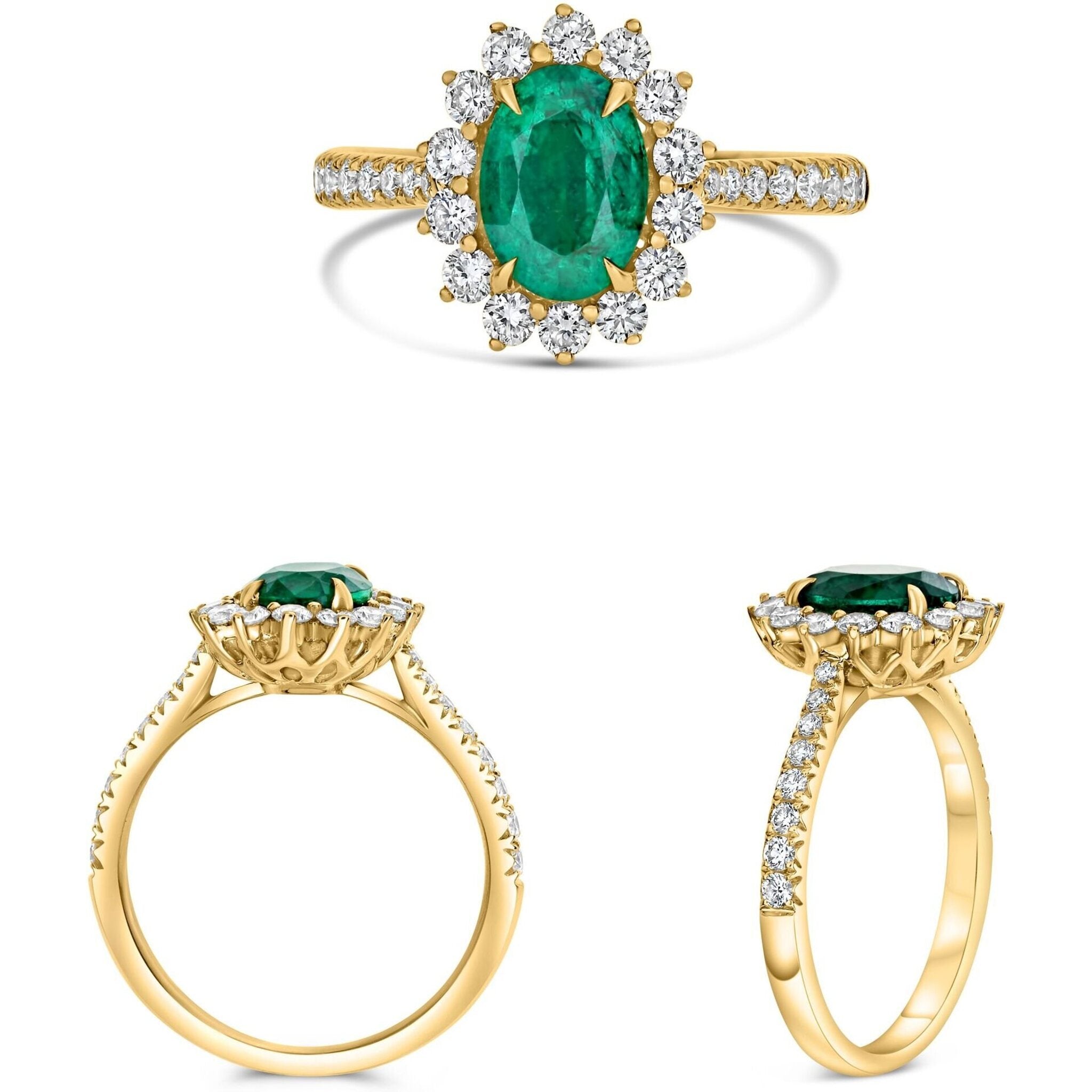 Roman & Jules 18K Gold Oval Emerald Ring with GIA-Certified 1.28 Carat Emerald and 0.58 Carat Diamond Elegance