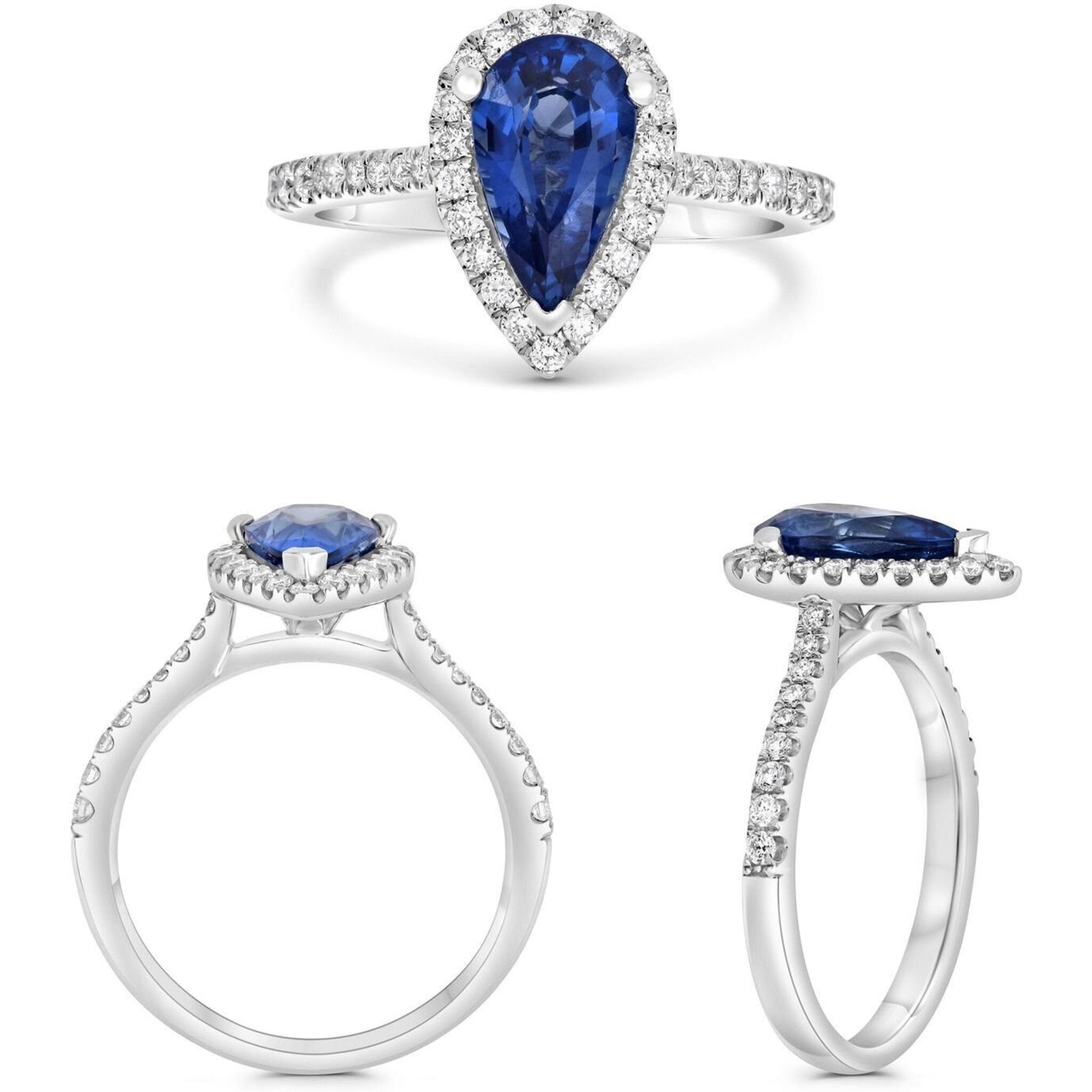 Roman & Jules 18K Gold Pear Shape Sapphire Ring with 0.34 Carat Round Diamond and 1.87 Carat GIA Certified Sapphire