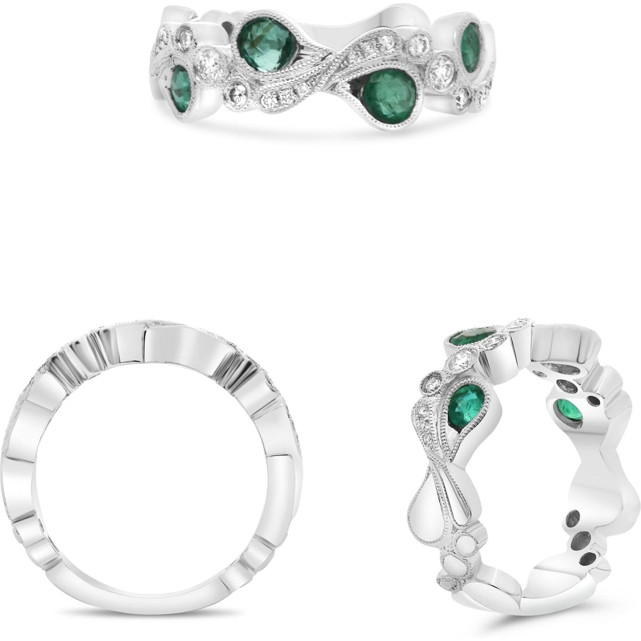 Roman & Jules 18K Rose Gold Paisley Emerald & Diamond Band