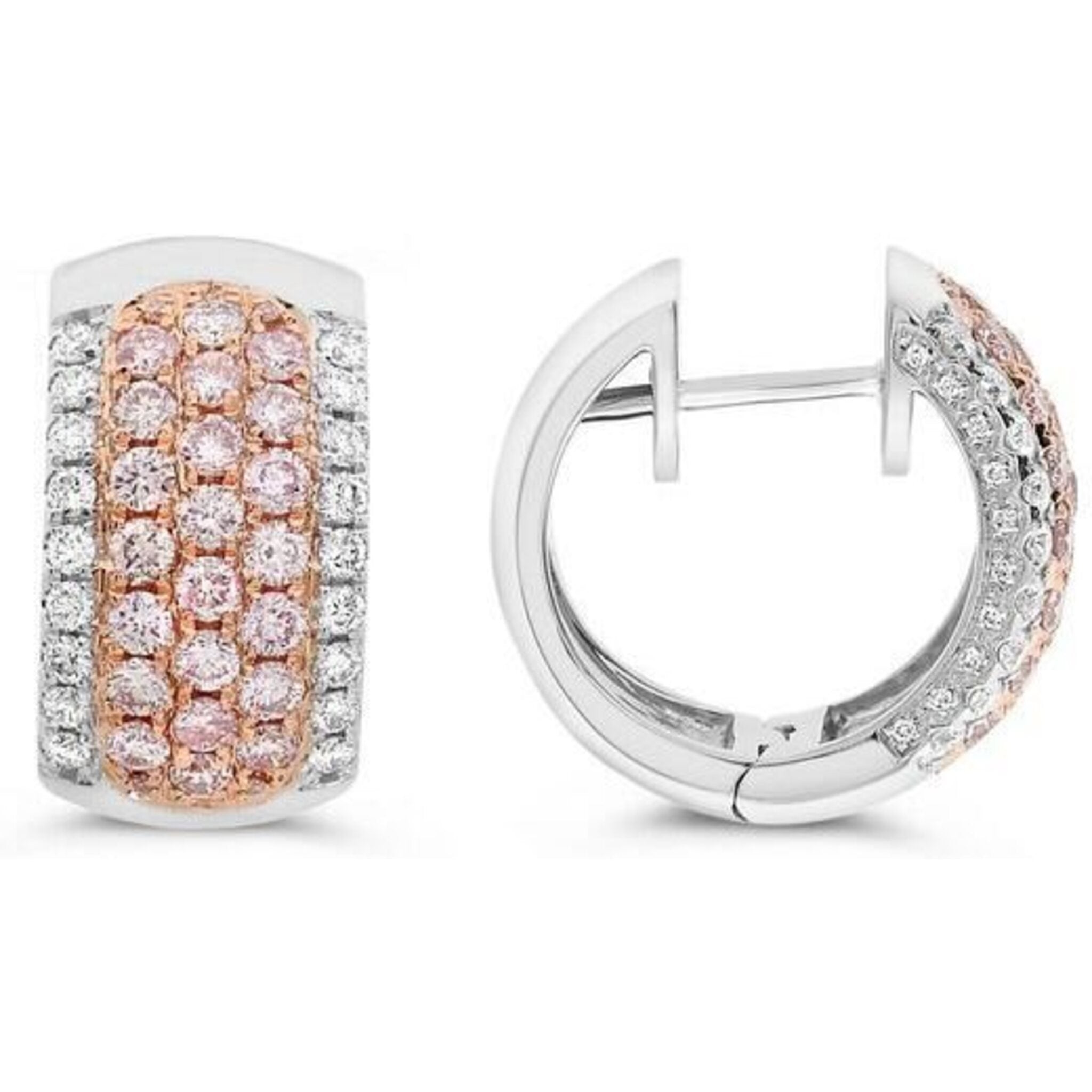 Roman & Jules 18K White and Rose Gold Diamond Hoop Earrings - 1.95 Carat Total Diamond Weight