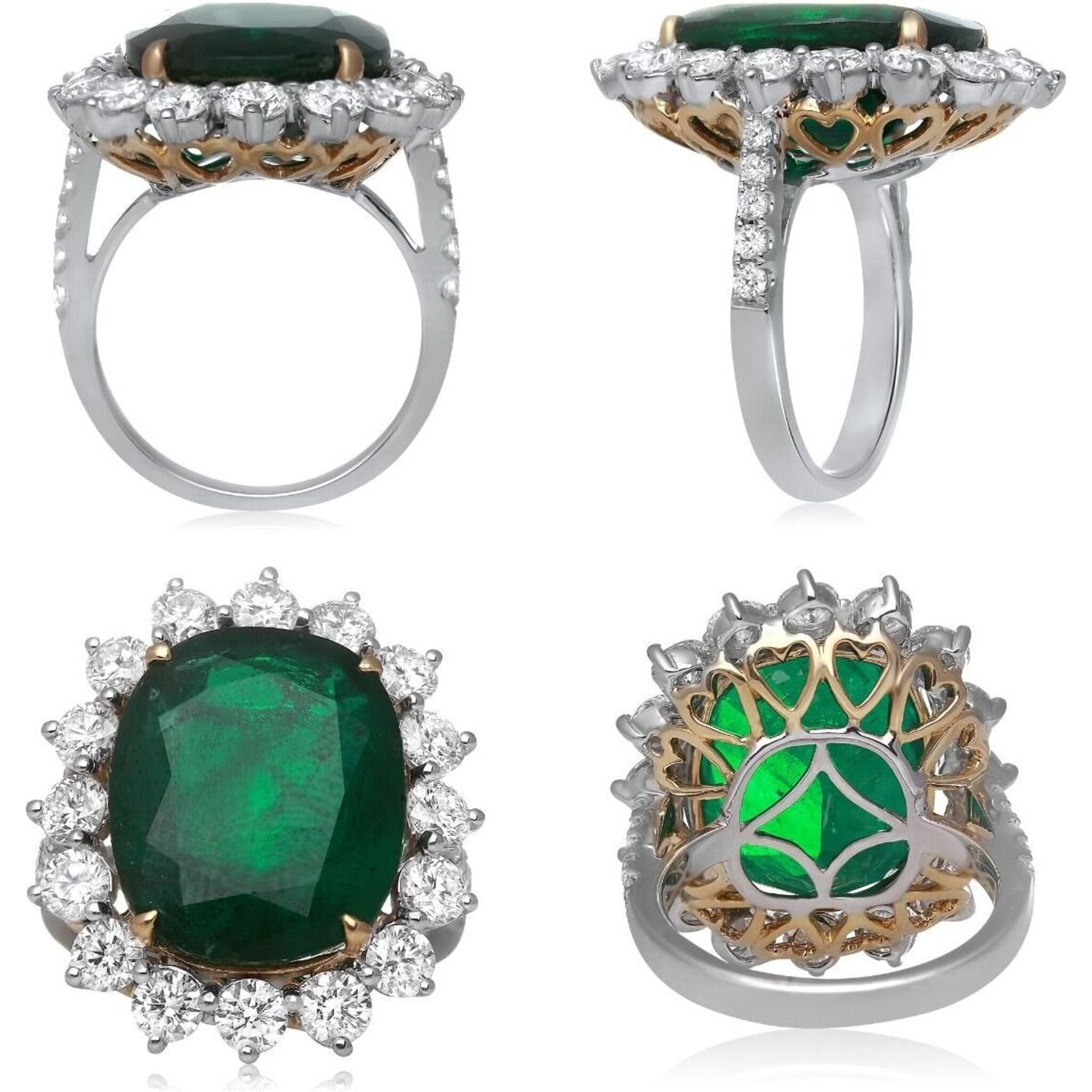 Roman & Jules 18K White Gold 12 Carat Emerald Ring with Diamond Halo - GIA Certified