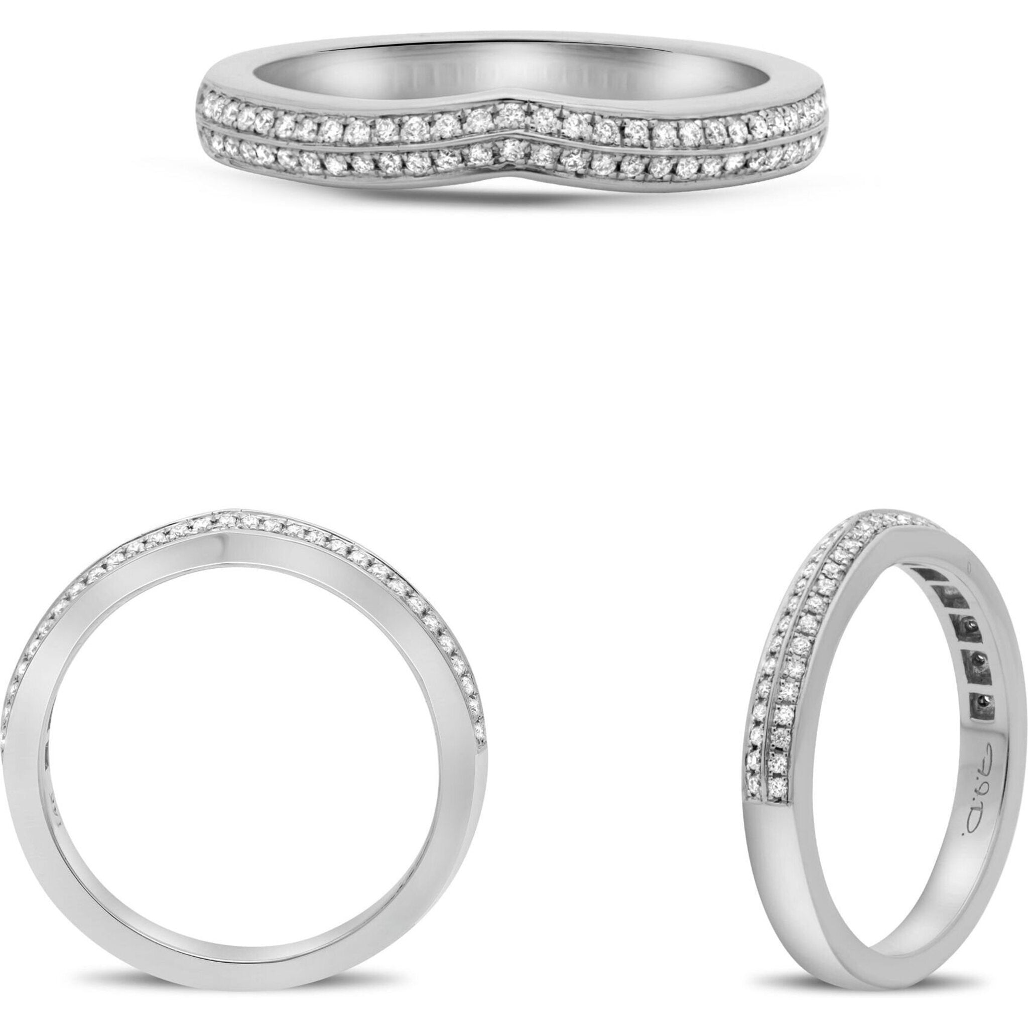 Roman & Jules 18K White Gold Curved Double Pave Diamond Band