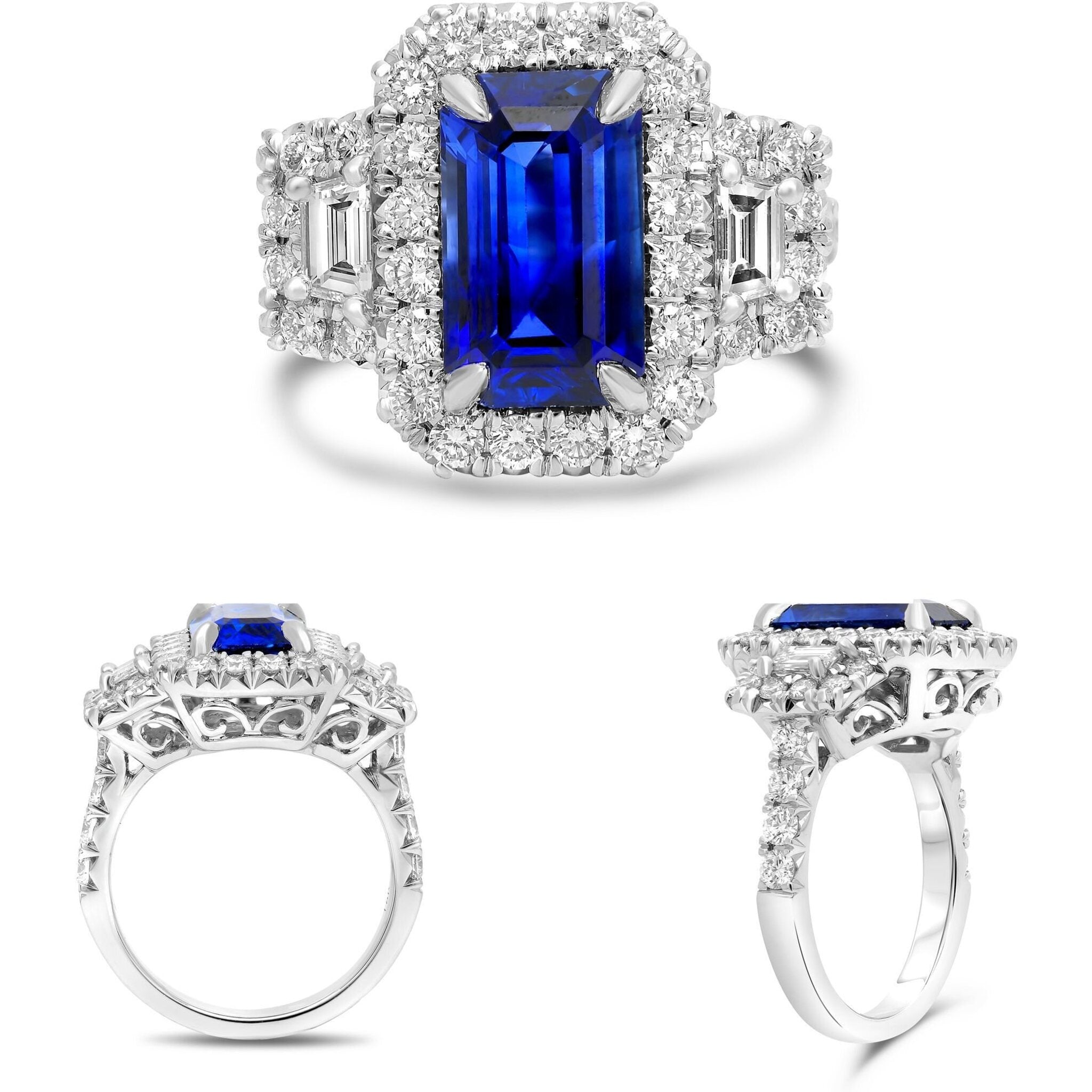 Roman & Jules 18K White Gold Four Carat Sapphire & Diamond Ring - 5.66 Carat Total Gem Weight