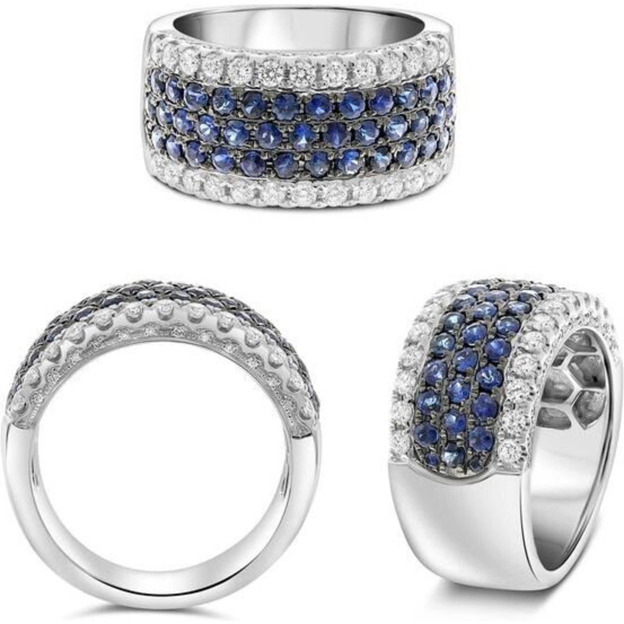 Roman & Jules 18K White Gold Halfway Sapphire and Diamond Band - 0.58 Carat Diamond, 1.23 Carat Sapphire