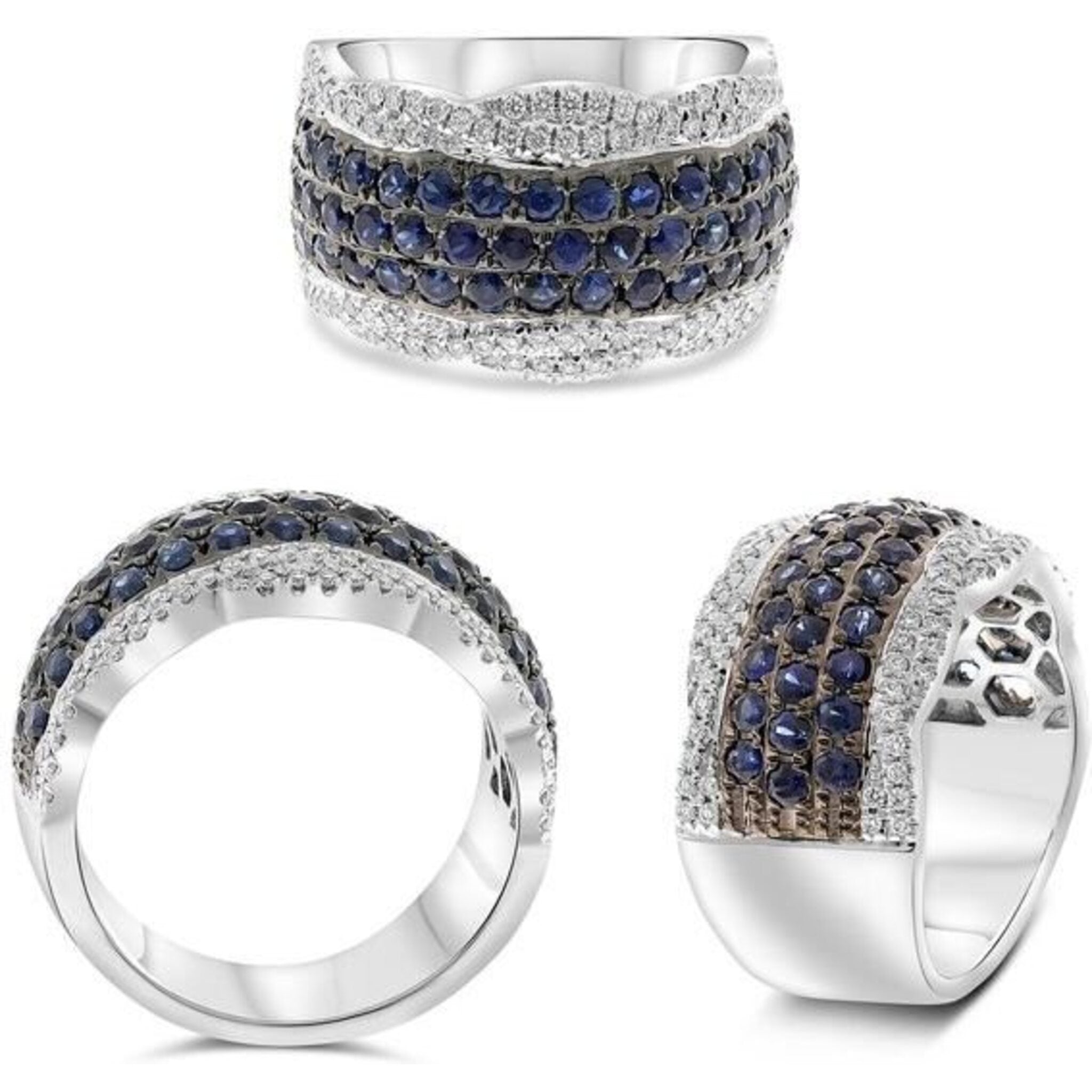 Roman & Jules 18K White Gold Halfway Sapphire and Diamond Band - 1.60 Carat Total Gem Weight