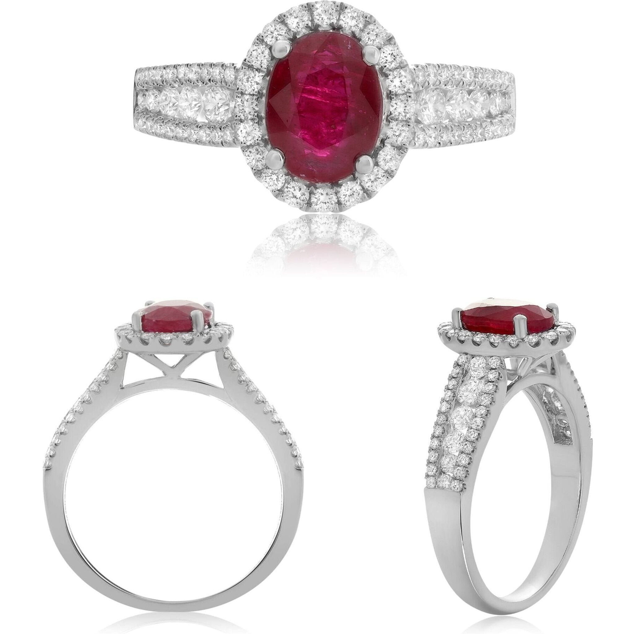 Roman & Jules 18K White Gold Oval Cut Ruby & Diamond Ring