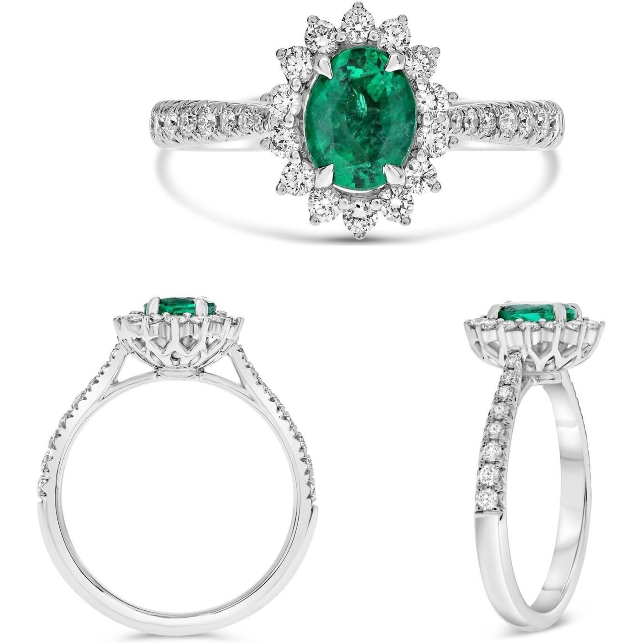 Roman & Jules 18K White Gold Oval Emerald Elegance Ring - GIA Certified