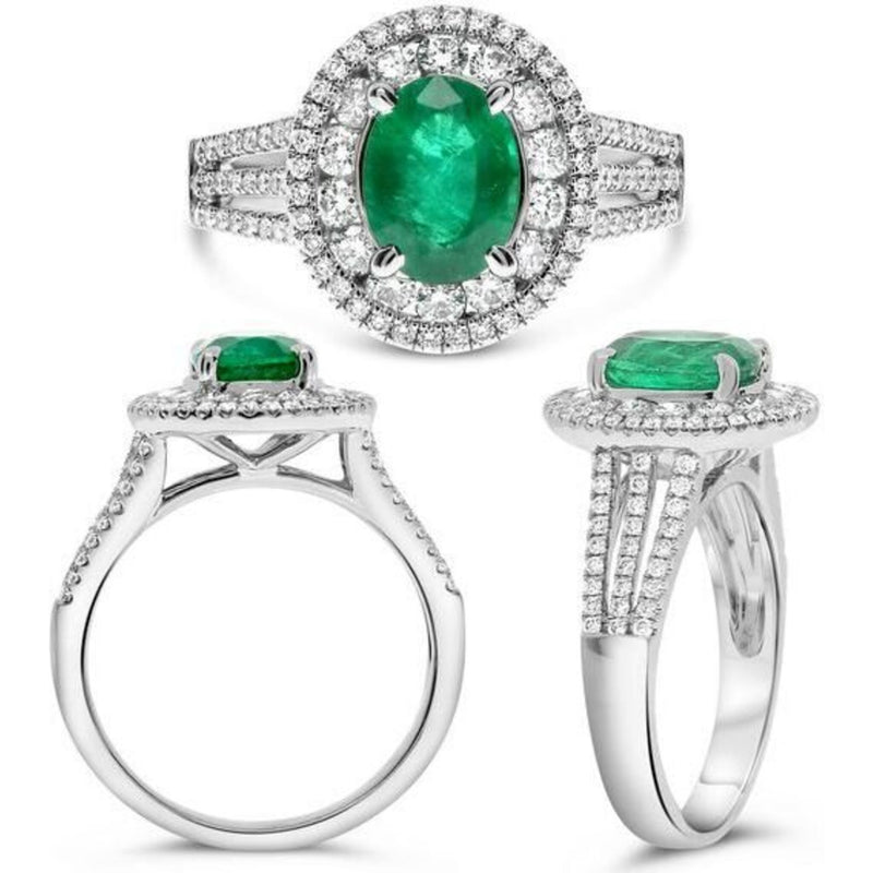 Roman & Jules 18K White Gold Oval Emerald Ring - A Tale of Elegance and Love