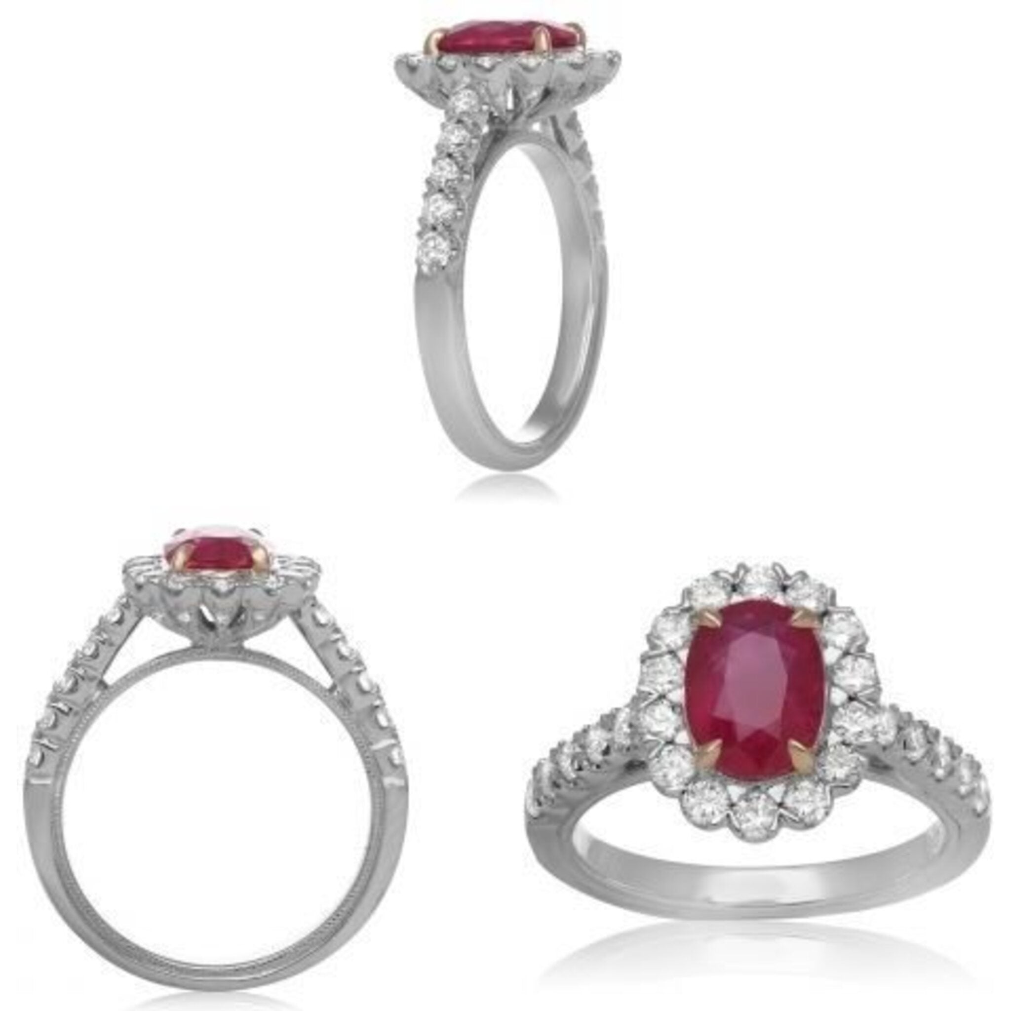 Roman & Jules 18K White Gold Oval Ruby and Diamond Ring - 2.29 Carat Ruby, 0.84 Carat Diamond Total Weight