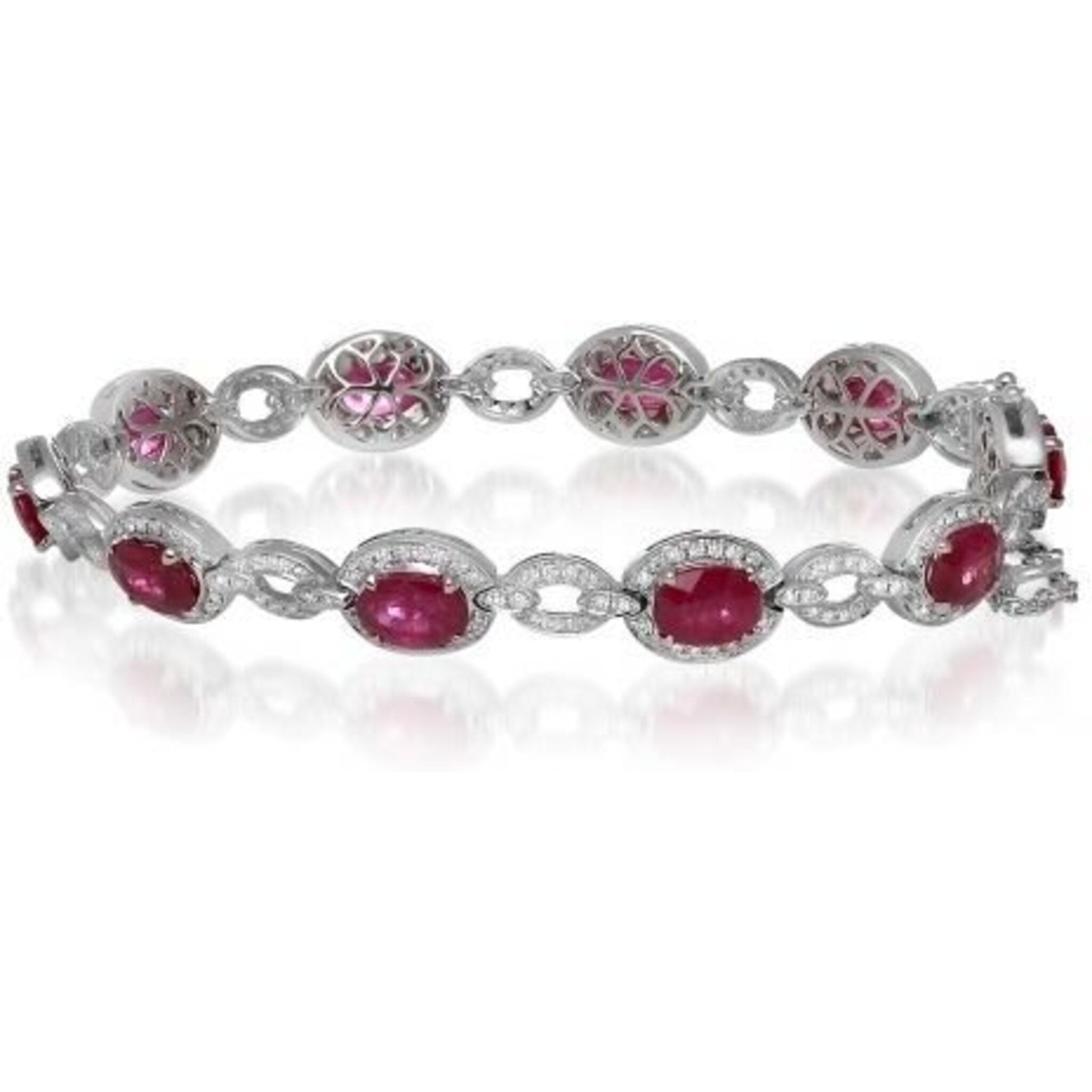 Roman & Jules 18K White Gold Oval Ruby & Diamond Link Bracelet - 8.26 Carat Total Gem Weight