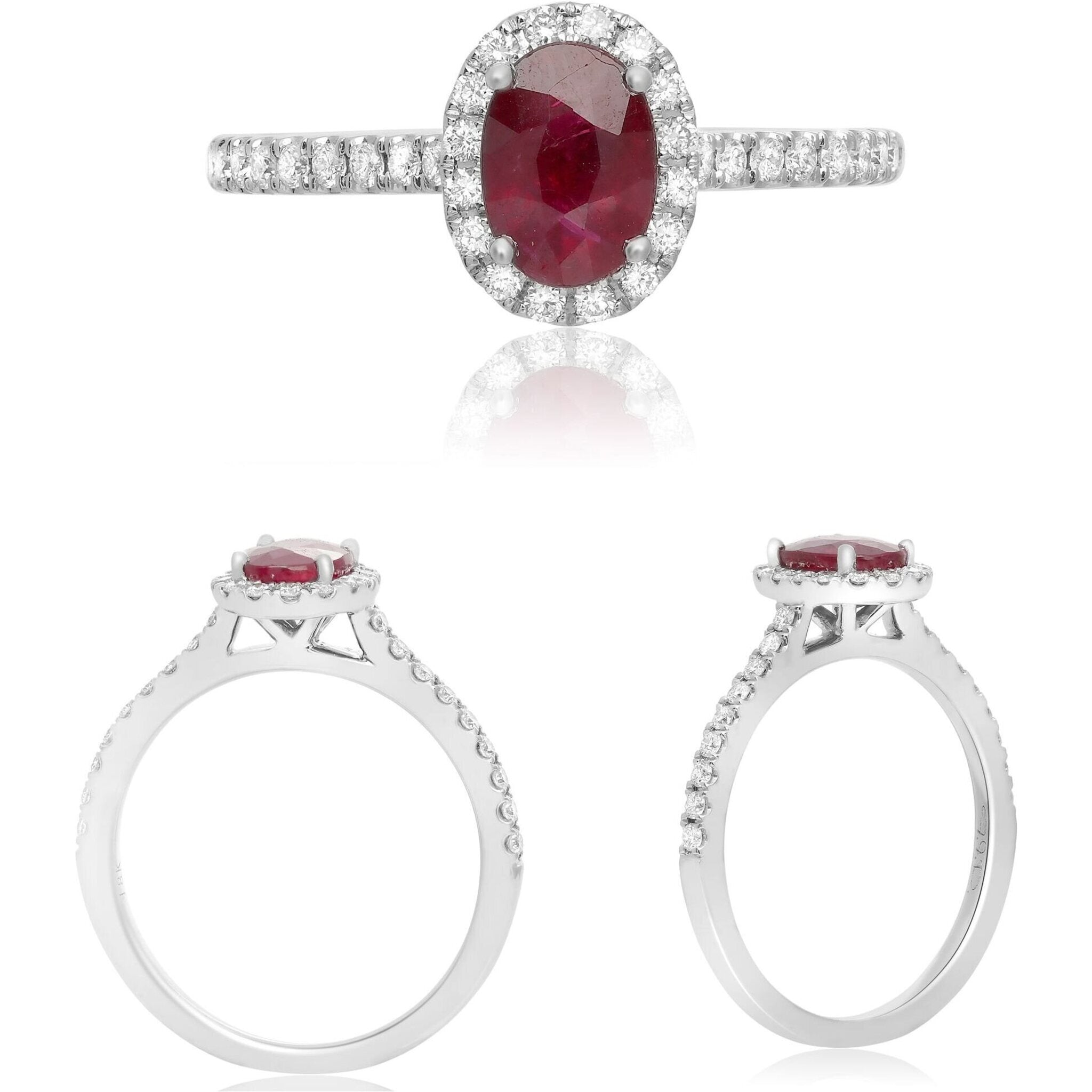 Roman & Jules 18K White Gold Oval Ruby & Diamond Ring - 0.81 Carat Ruby, 0.28 Carat Diamond